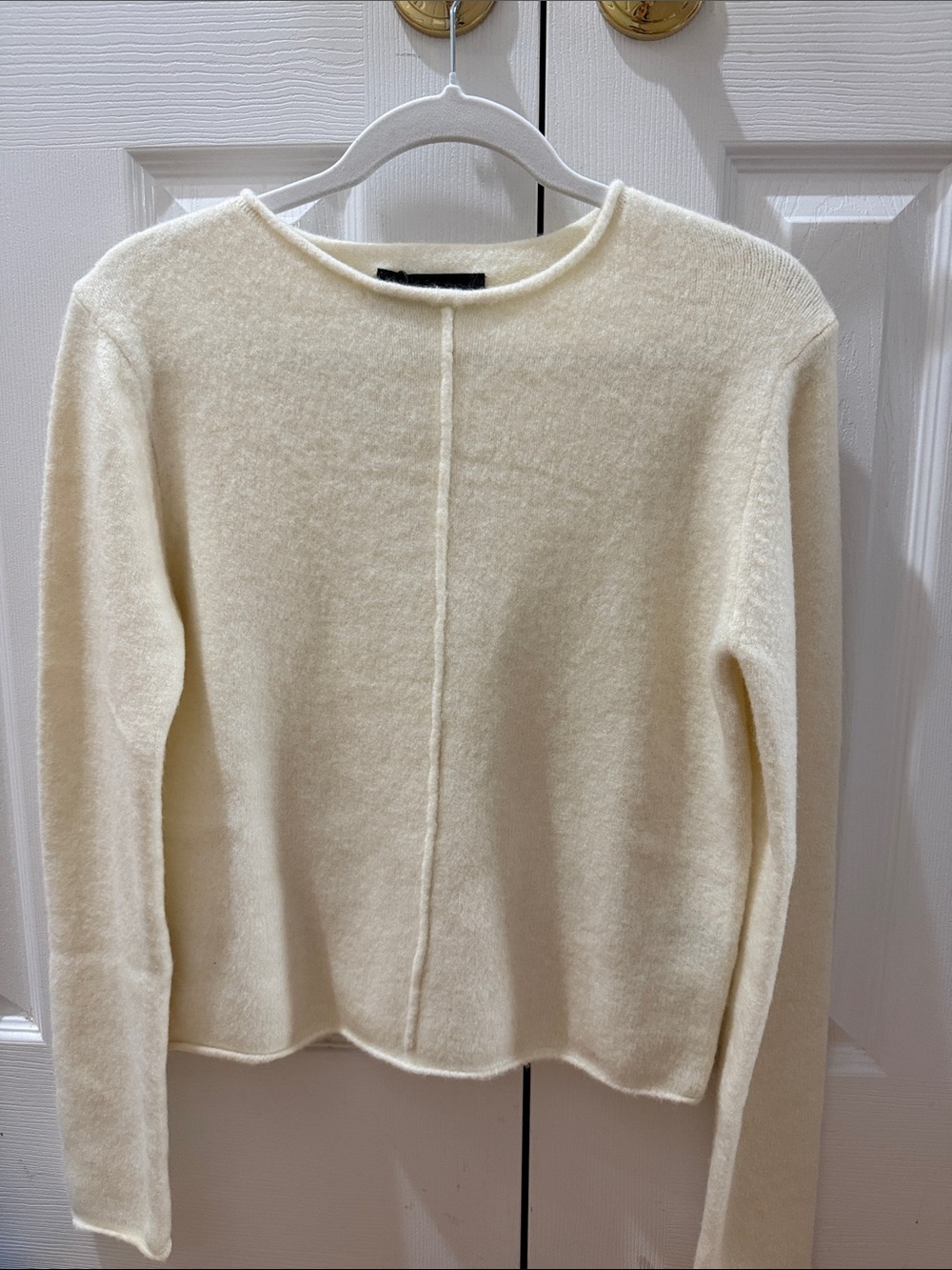 Zara Cream Center-Seam Crewneck Sweater